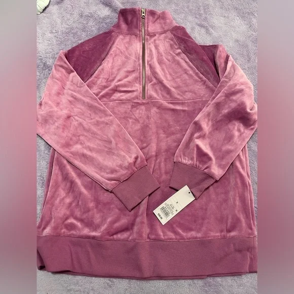 Wild Fable Womens Quarter Zip Velour Tunic Sweatshirt Magenta - Picture 2 of 4